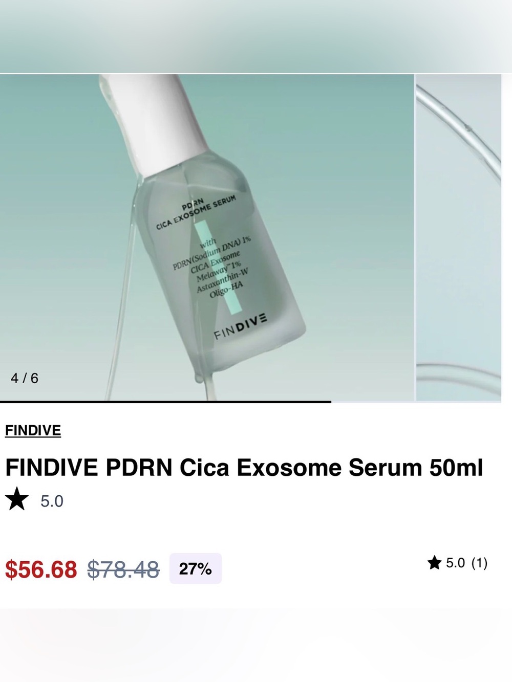 FINDIVE PDRN Cica Exosome Serum - Mint Green Bottle
